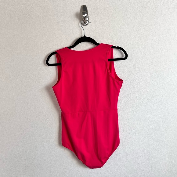 Hot Pink Harness Strappy V-Neck Tank Bodysuit - Picture 4 of 10